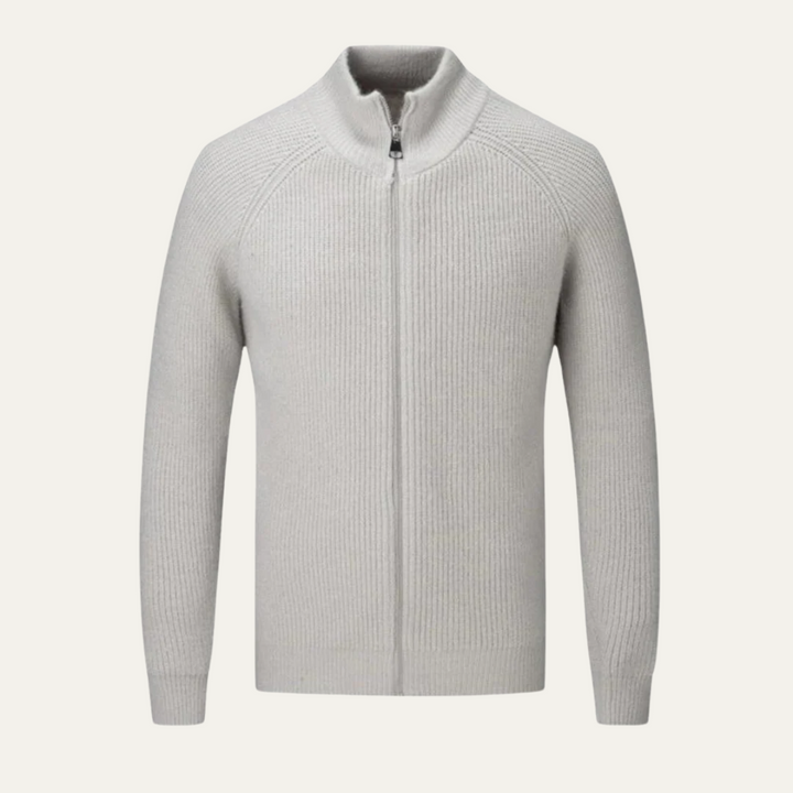 Mens Merino Wool Zip-Up Cardigan Elegant Fit