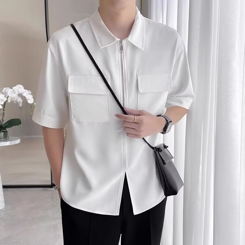 Mens Casual Shirt with Zipper Relaxed Fit