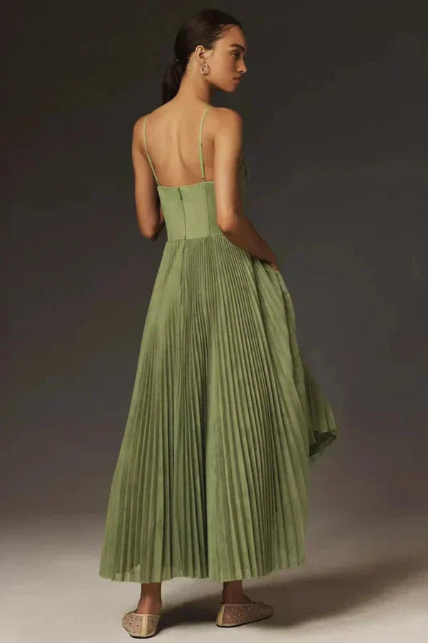 Womens Midi Dress Pleated Tulle Bustier Style