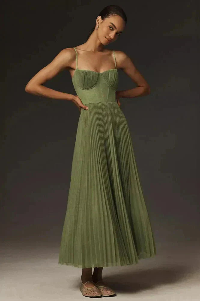 Womens Midi Dress Pleated Tulle Bustier Style - BritishMode