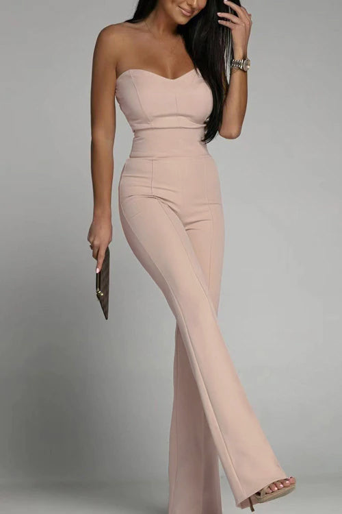 Womens Strapless Jumpsuit Structured Fit Wide Leg