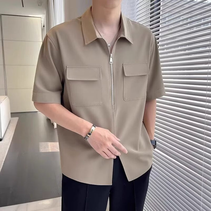Mens Casual Shirt with Zipper Relaxed Fit