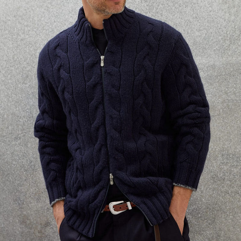 Mens Cable Knit Zip Sweater Classic Fit - BritishMode
