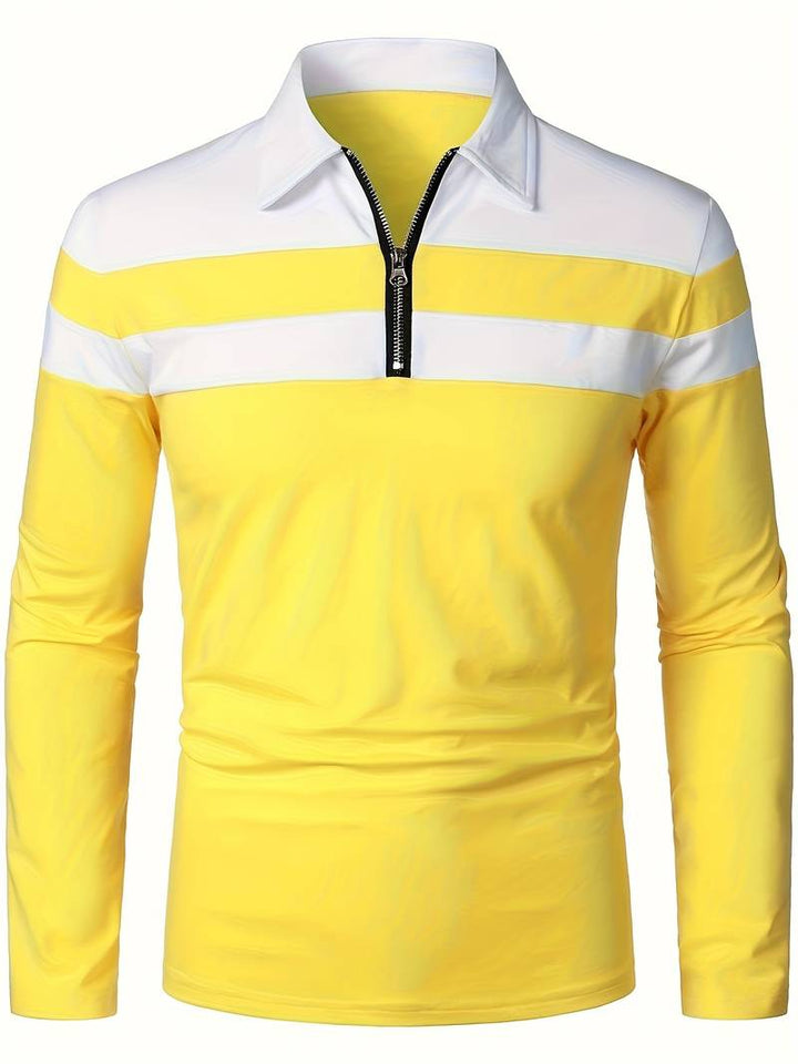 Mens Long Sleeve Polo Shirt Zip-Up Collar
