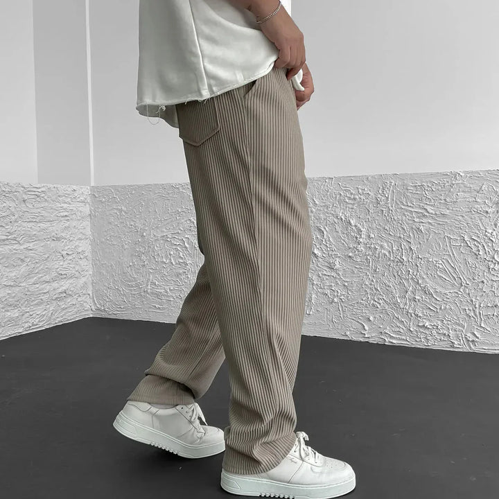 Mens Casual Trousers Pinstripe Drawstring Waist Relaxed Fit