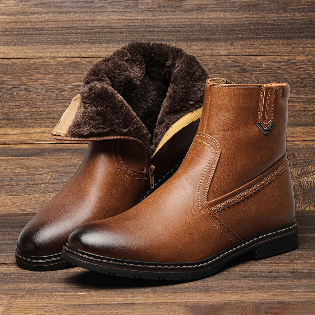 Mens Leather Ankle Boots Fur Lined Vintage Style