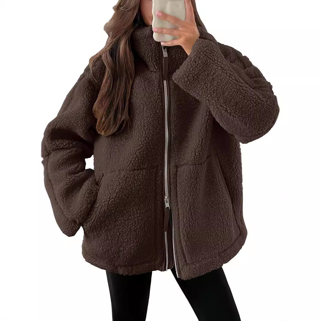 Womens Fleece Jacket Cozy Warm Zipper Front