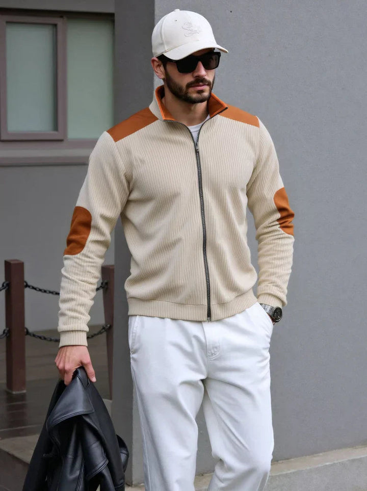 Mens Zip Cardigan with Shoulder Patches Regular Fit - BritishMode