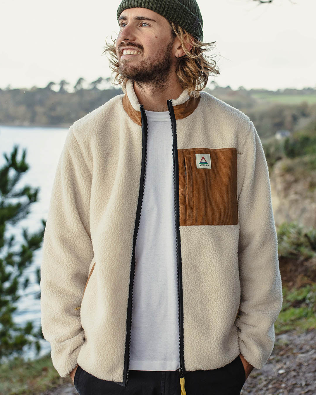 Mens Fleece Zip-Up Jacket with Corduroy Pocket Classic Fit - BritishMode