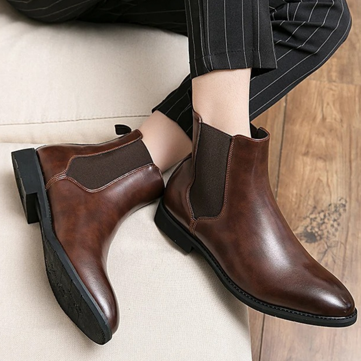 Mens Ankle Boots Leather Slip-On Classic