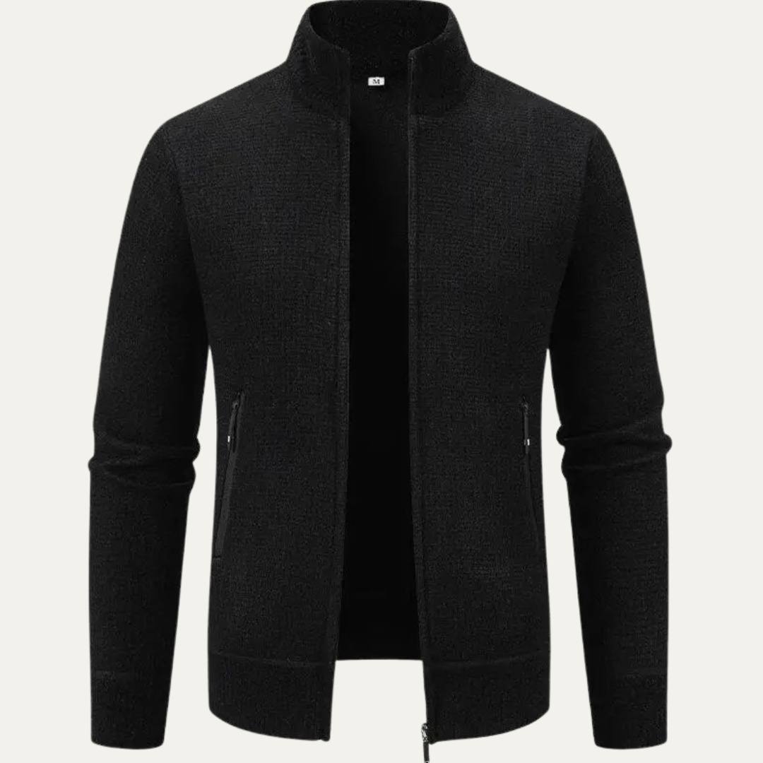Mens Knitted Zip Cardigan Casual Stand Collar