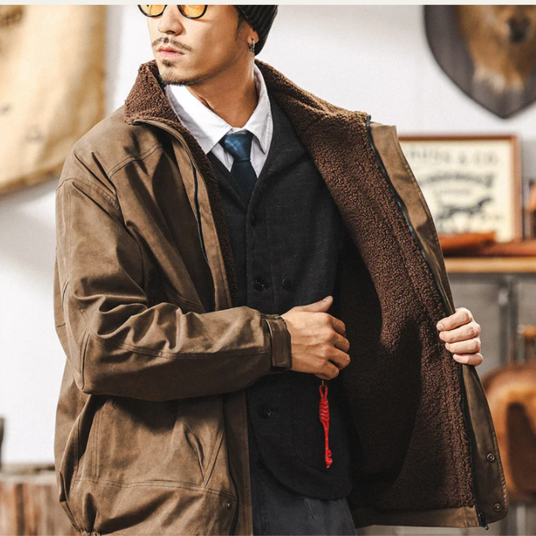 Mens Suede Bomber Jacket with Fleece Lining