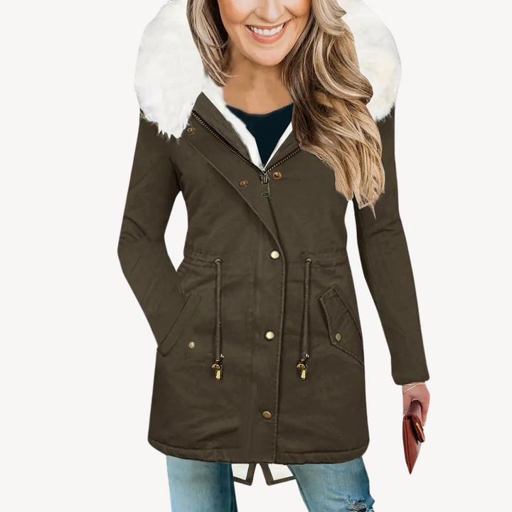 Womens Hooded Parka Jacket Faux Fur Trimmed