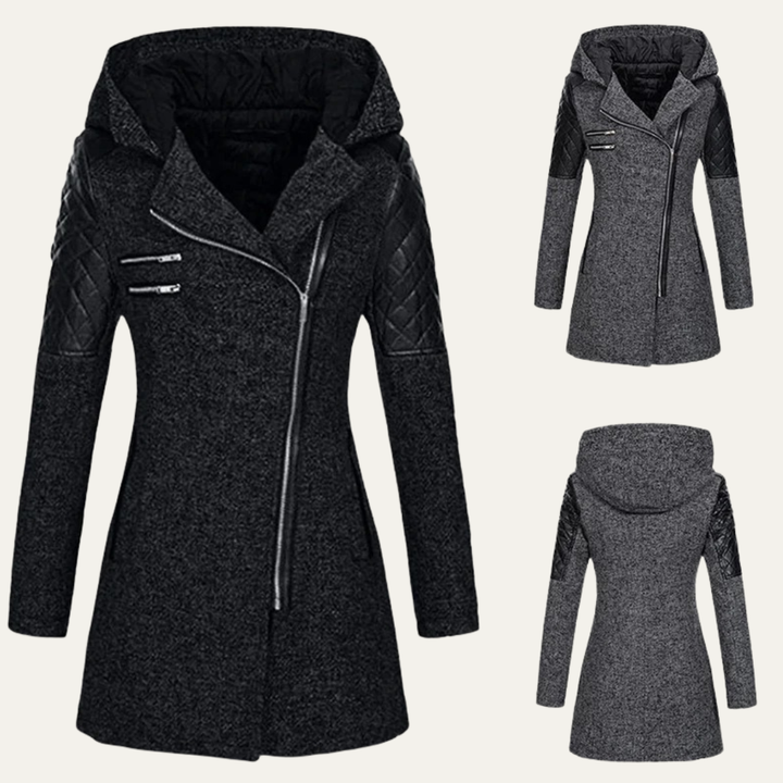 Womens Mid-Length Winter Coat Asymmetrical Zip