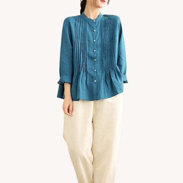 Womens Blouse Linen Pleated Relaxed Fit