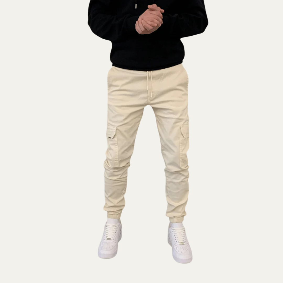 Mens Cargo Jogger Pants Cotton Tapered Fit with Flap Pockets