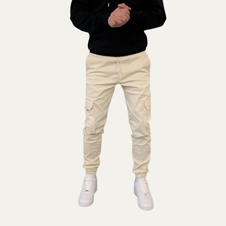 Mens Cargo Jogger Pants Cotton Tapered Fit with Flap Pockets