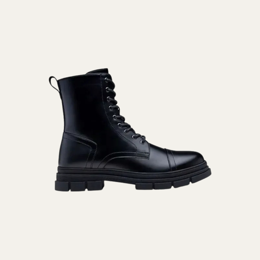 Mens Combat Boots Leather Cap Toe Side Zipper