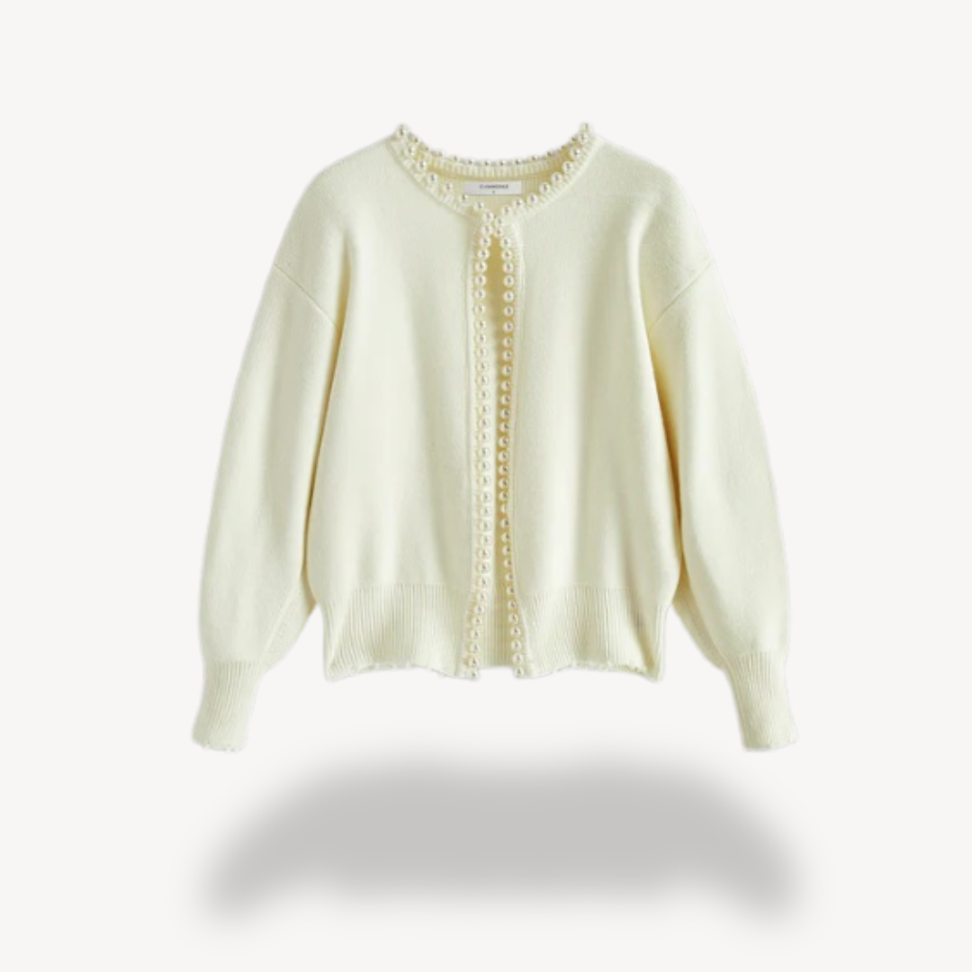 Womens Knit Cardigan with Pearl Trim Detail - BritishMode