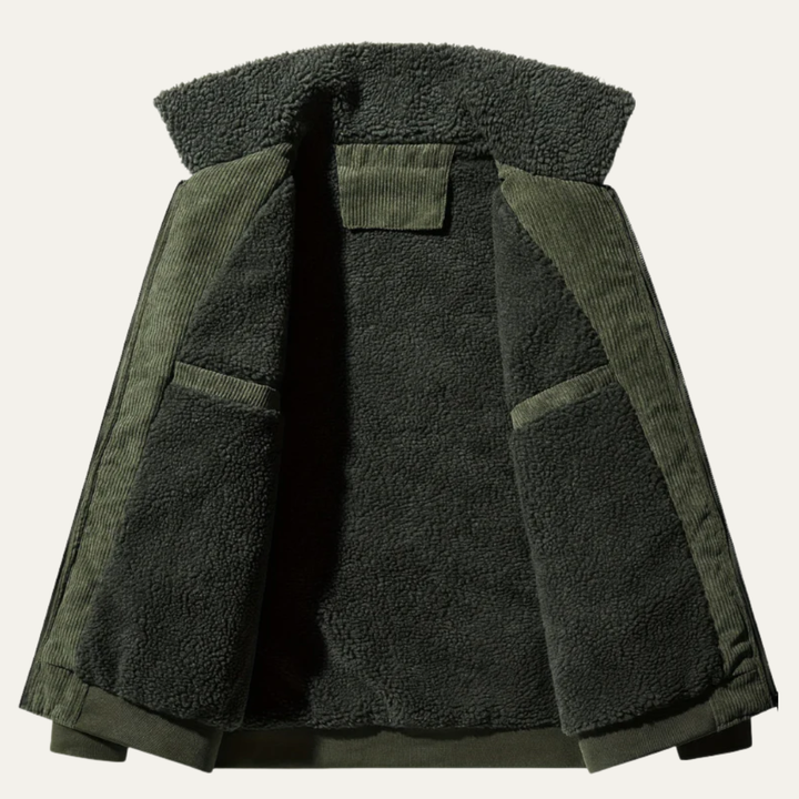 Mens Corduroy Jacket with Shearling Collar Zip Front