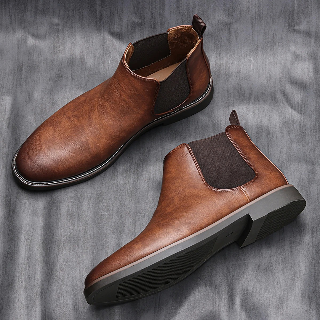 Mens Leather Chelsea Boots Classic Slip-On