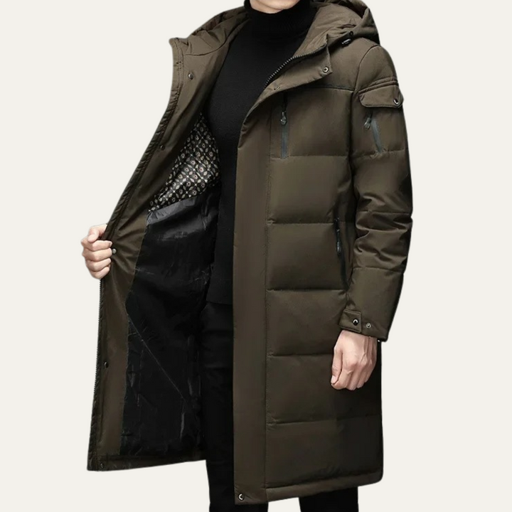 Mens Quilted Puffer Coat Long Fit with Hood