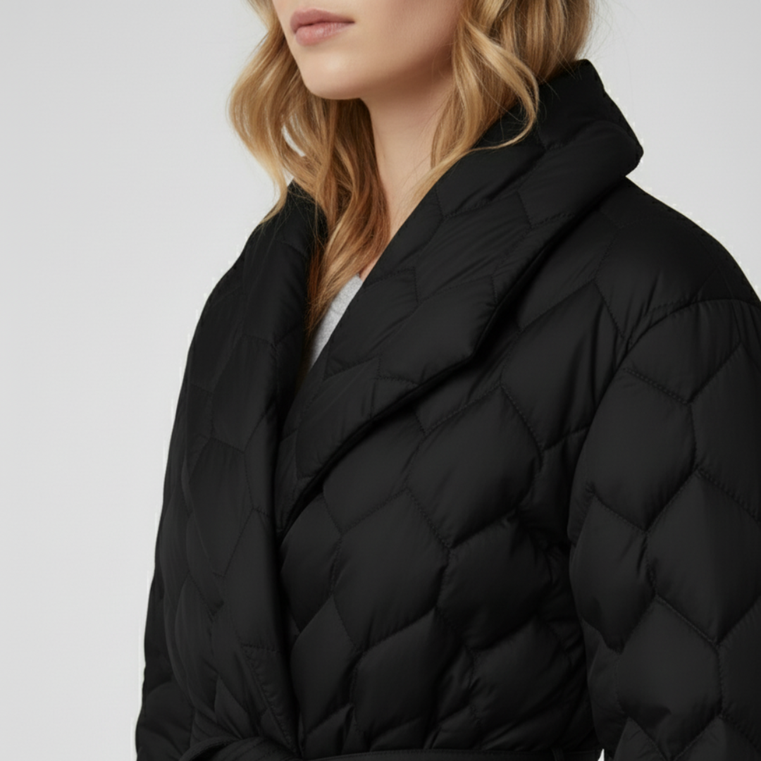 Womens Down Jacket with Belt Elegant Autumn Outerwear
