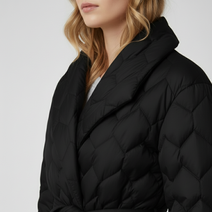 Womens Down Jacket with Belt Elegant Autumn Outerwear