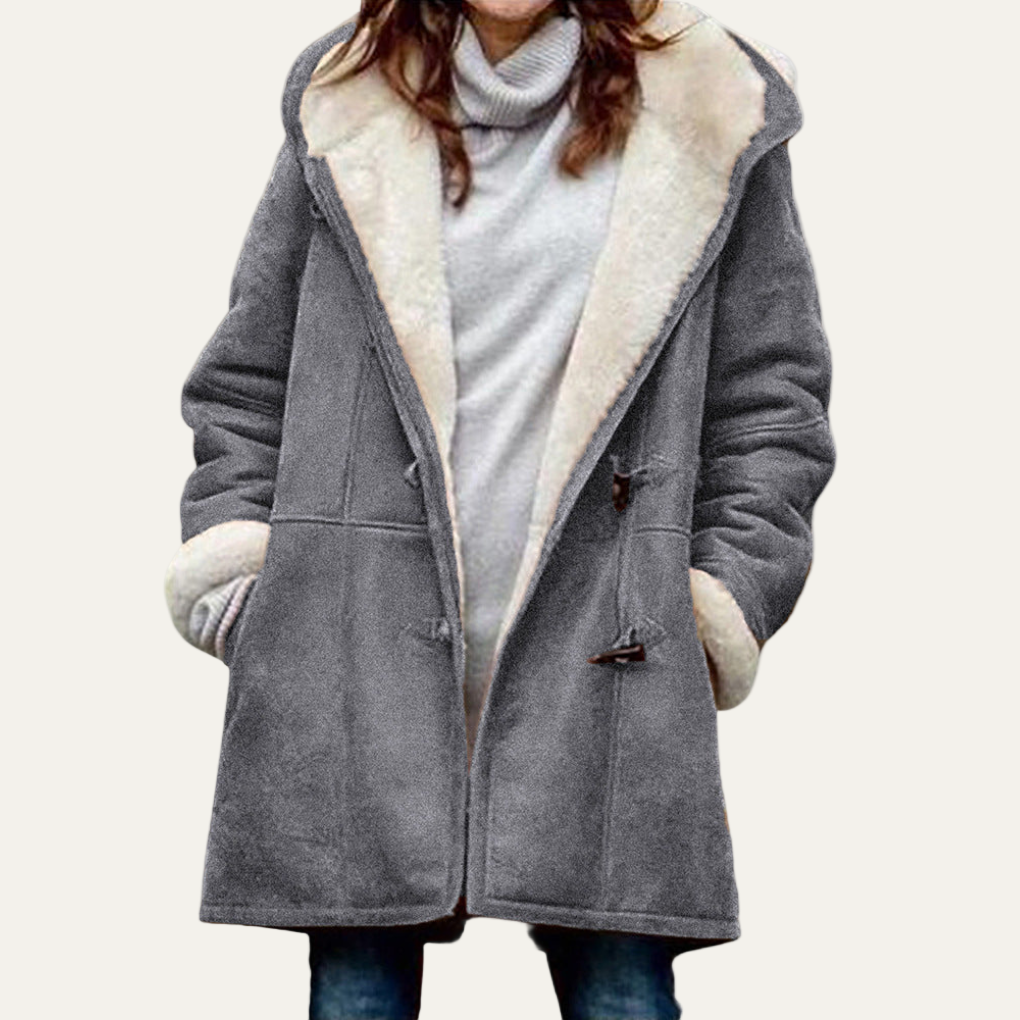 Womens Button Jacket with Furry Lapel Warm Style