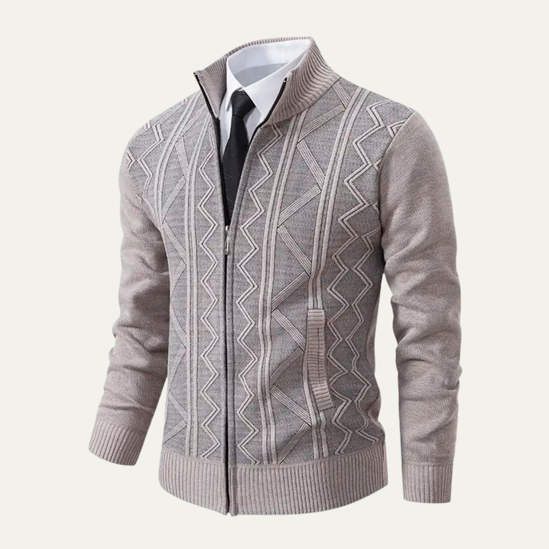 Mens Knit Cardigan High Neck Zip-Up Winter Style