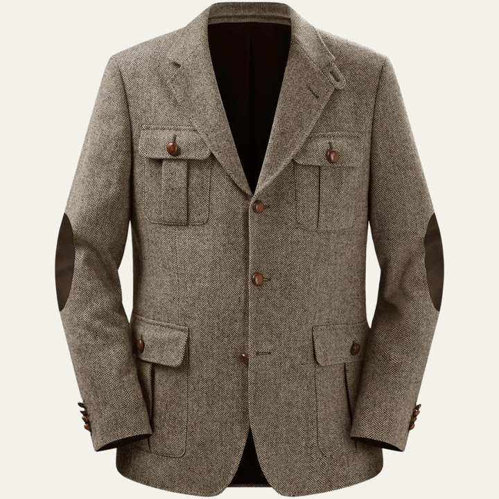 Mens Wool Blend Tweed Blazer Herringbone Pattern Classic Fit
