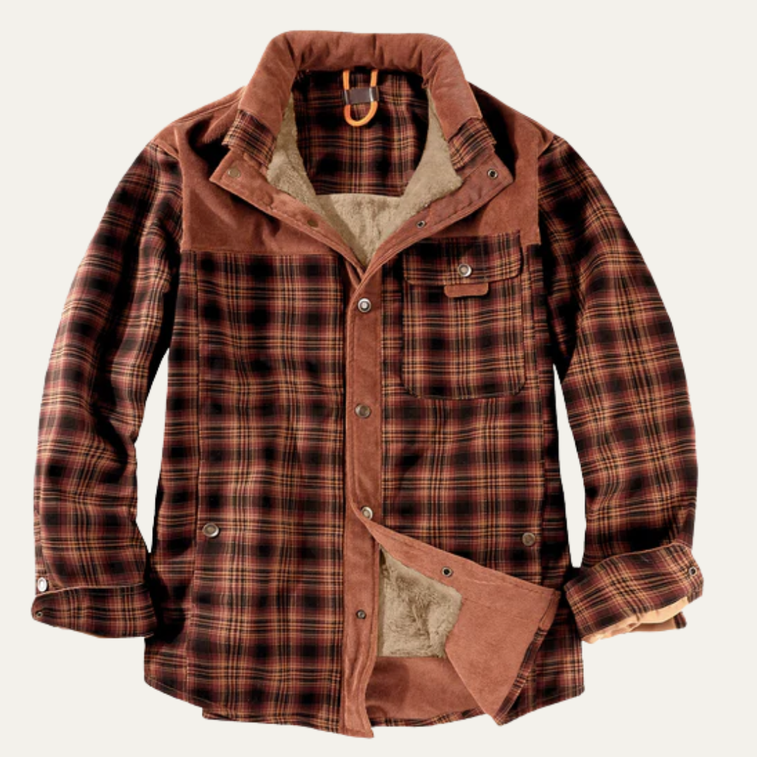 Mens Insulated Flannel Shacket with Faux Fur Lining Relaxed Fit