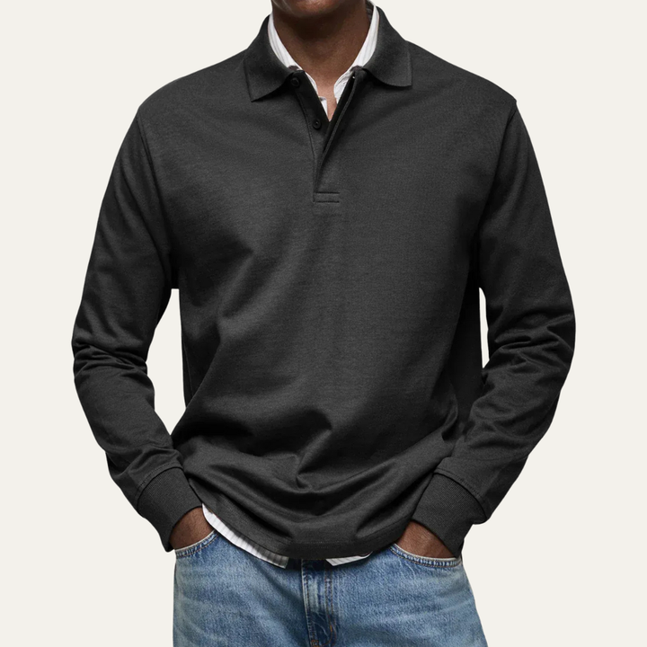 Mens Long Sleeve Polo Shirt Heavy Jersey Knit