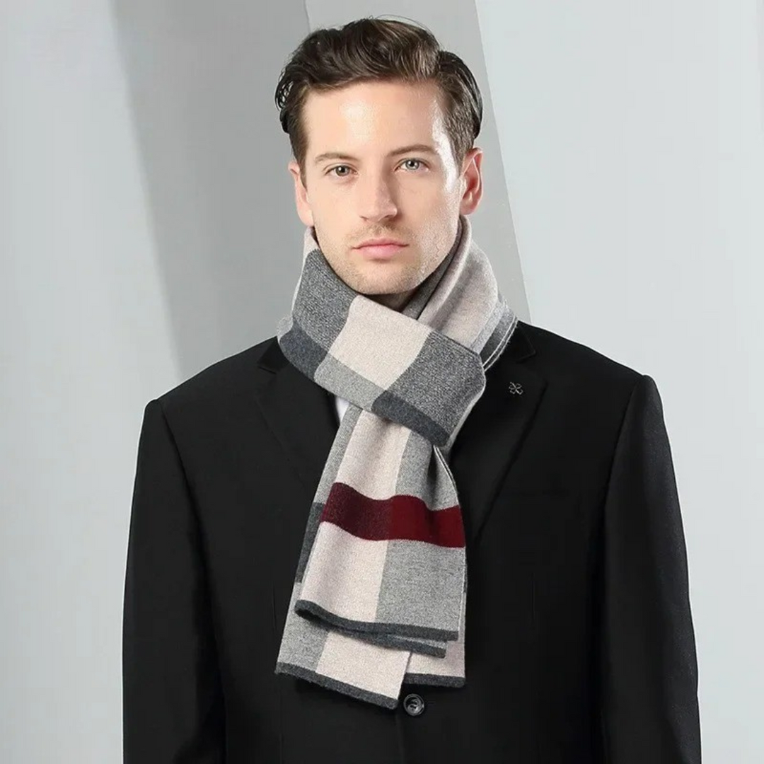 Mens Classic Knit Plaid Scarf Wool Blend