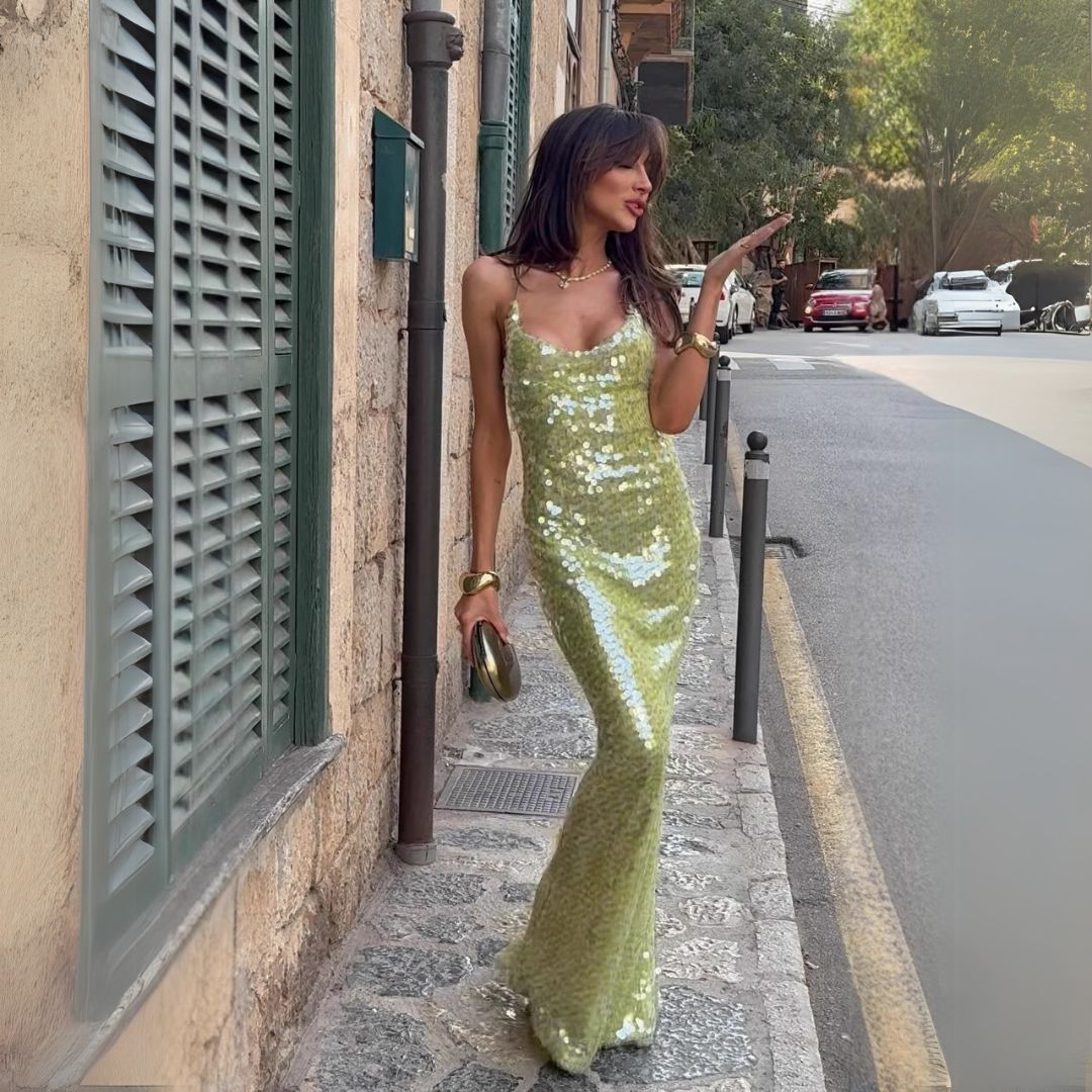 Womens Maxi Dress with Sequin Detail - BritishMode