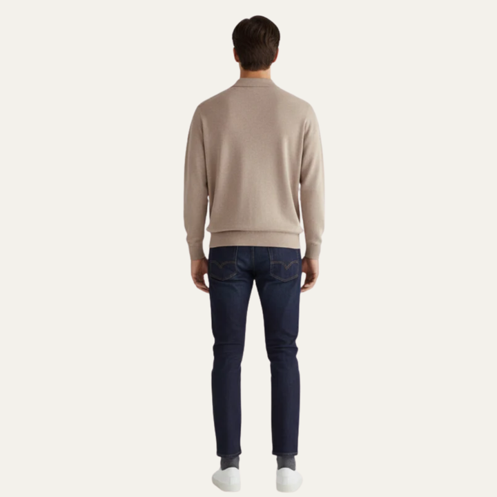 Mens Polo Sweater Fine Knit Long Sleeve