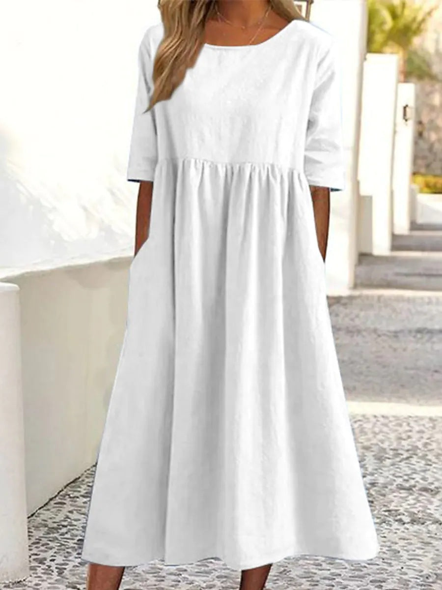 Womens Casual Midi Dress Short Sleeve Lightweight