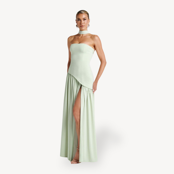 Womens Maxi Dress Strapless Slit Elegant Fit
