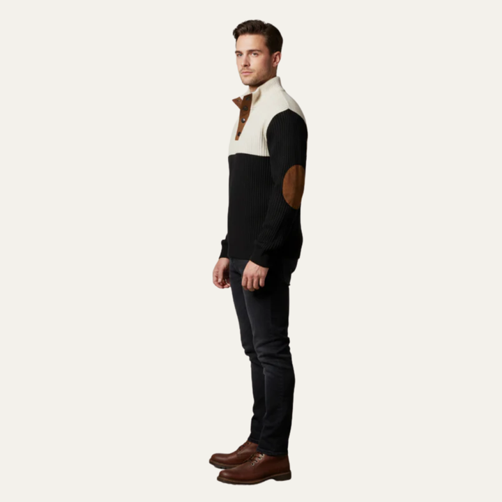 Mens Sweater Button Placket Color Block Design