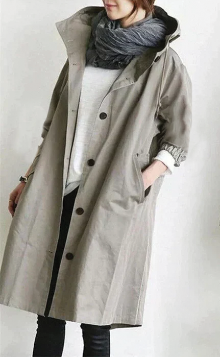 Womens Hooded Trench Coat Lightweight Relaxed Fit
