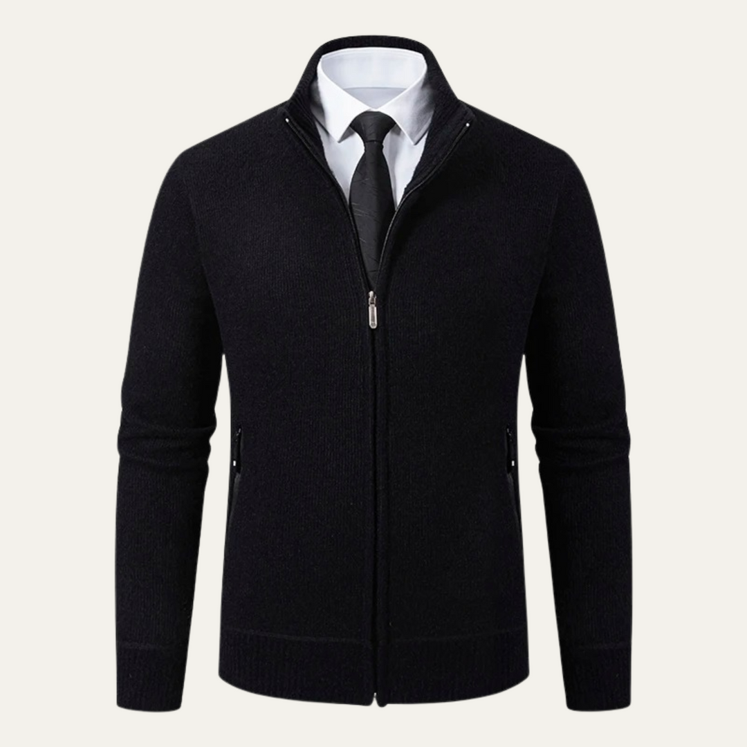 Mens Fleece Knit Zip Cardigan with Pockets Elegant Fit - BritishMode