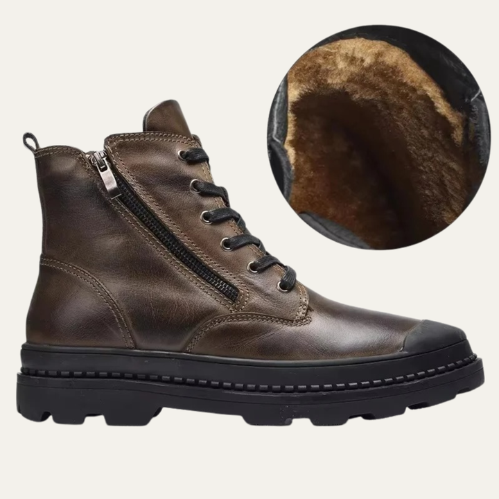 Mens Leather Ankle Boots Fur Lined Warm Winter