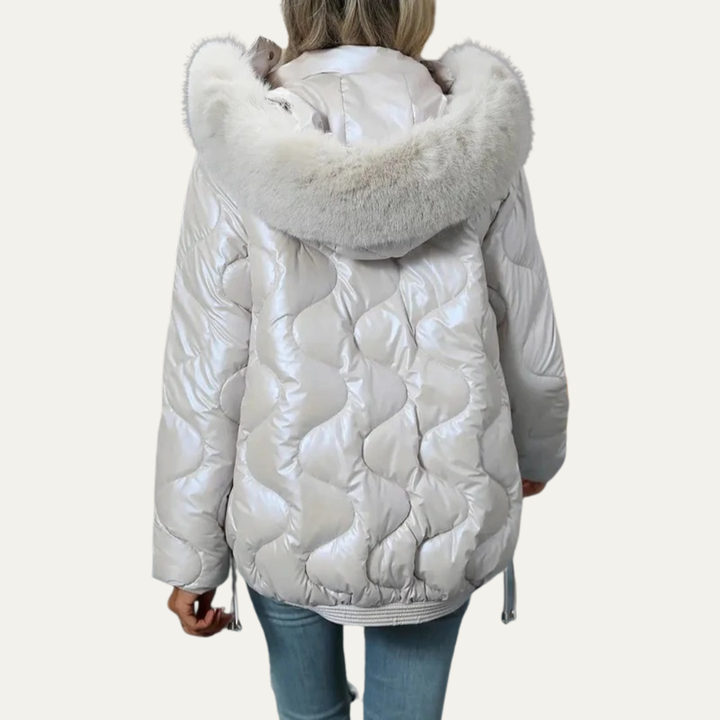 Womens Quilted Puffer Jacket Metallic Insulated Fit