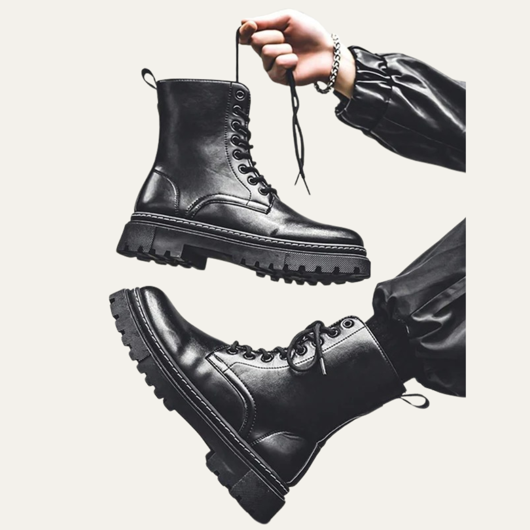Mens Ankle Boots Leather Lace-Up Side Zip