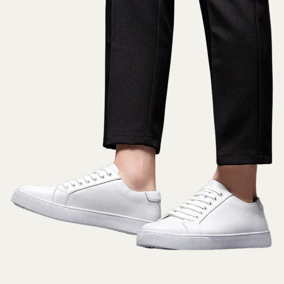 Mens Leather Low-Top Sneakers Thick Cupsole