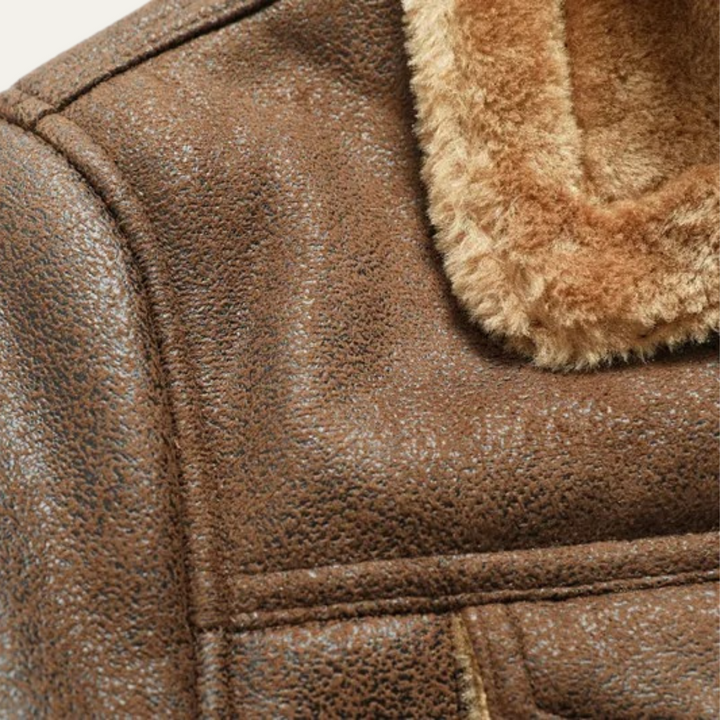 Mens Vintage Leather Jacket with Shearling Collar