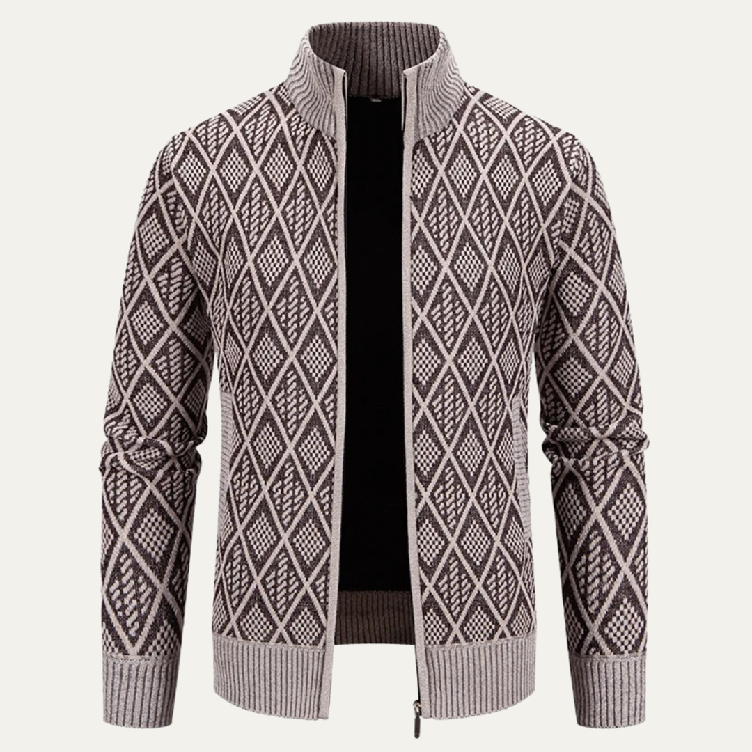 Mens Knit Jacket Diamond Pattern Smart Casual