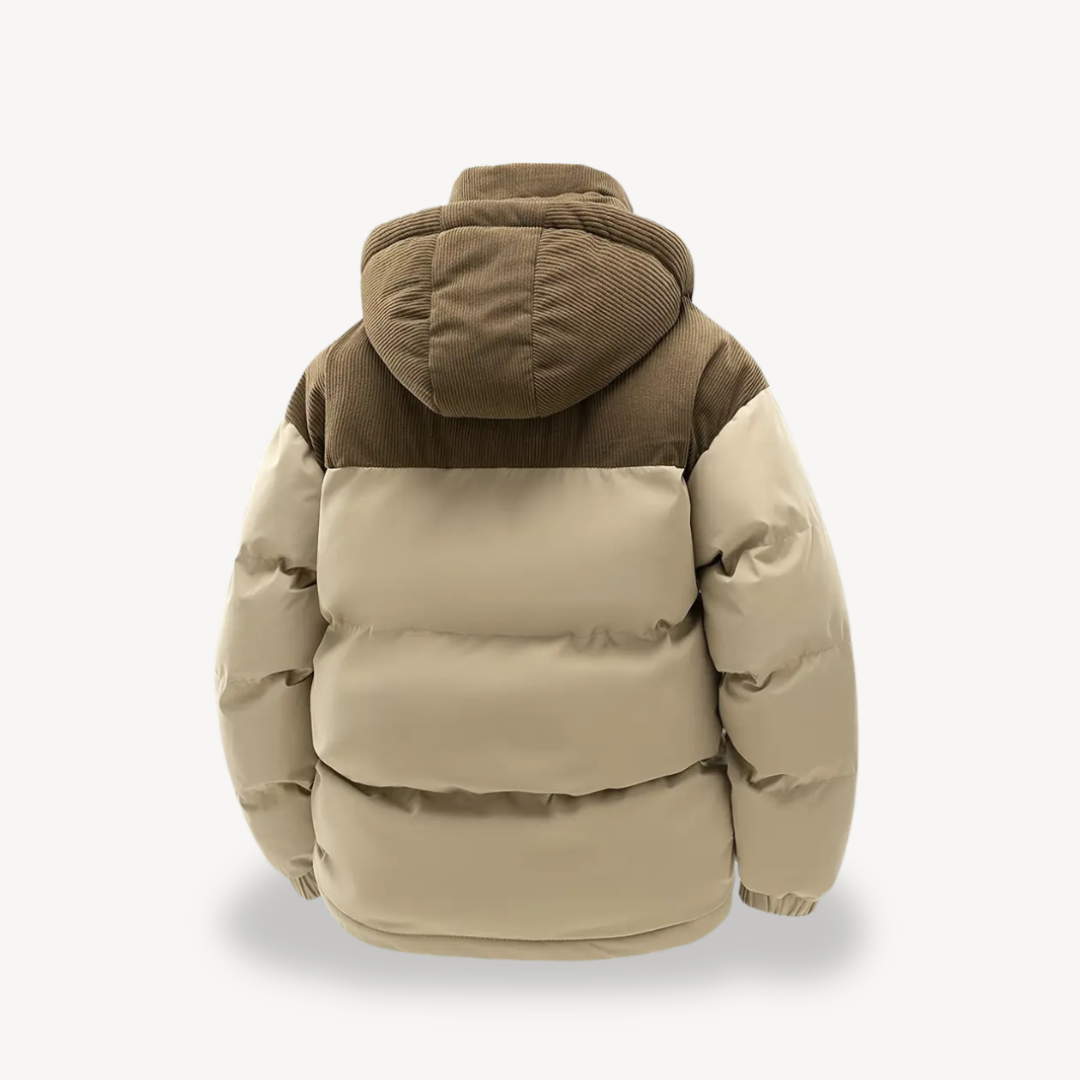 Mens Puffer Jacket Corduroy Hooded Casual Fit