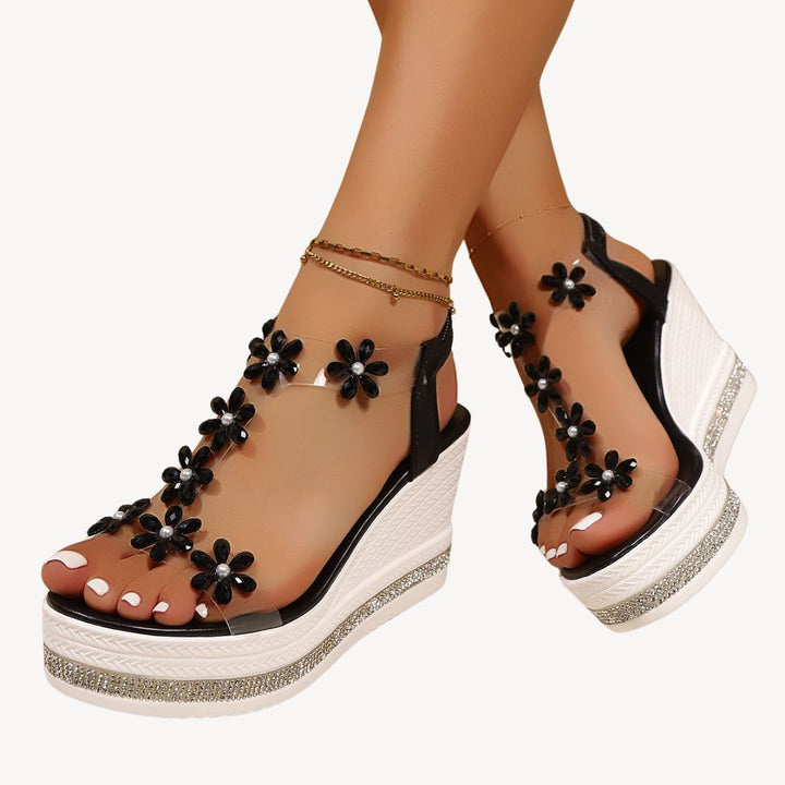 Womens Orthopedic Wedge Sandals Floral Clear Strap