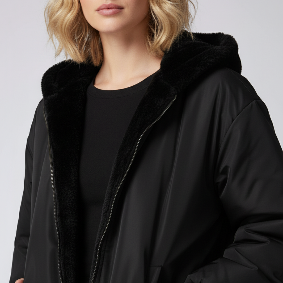 Womens Winter Jacket Reversible Oversized Zip-Up Outerwear